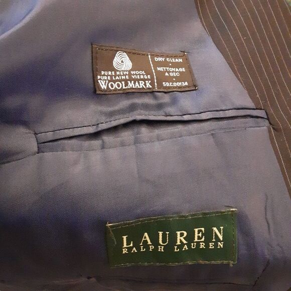 LAUREN RALPH LAUREN Blazer Pinstriped Soft Black Wool size 46L - Picture 9 of 13